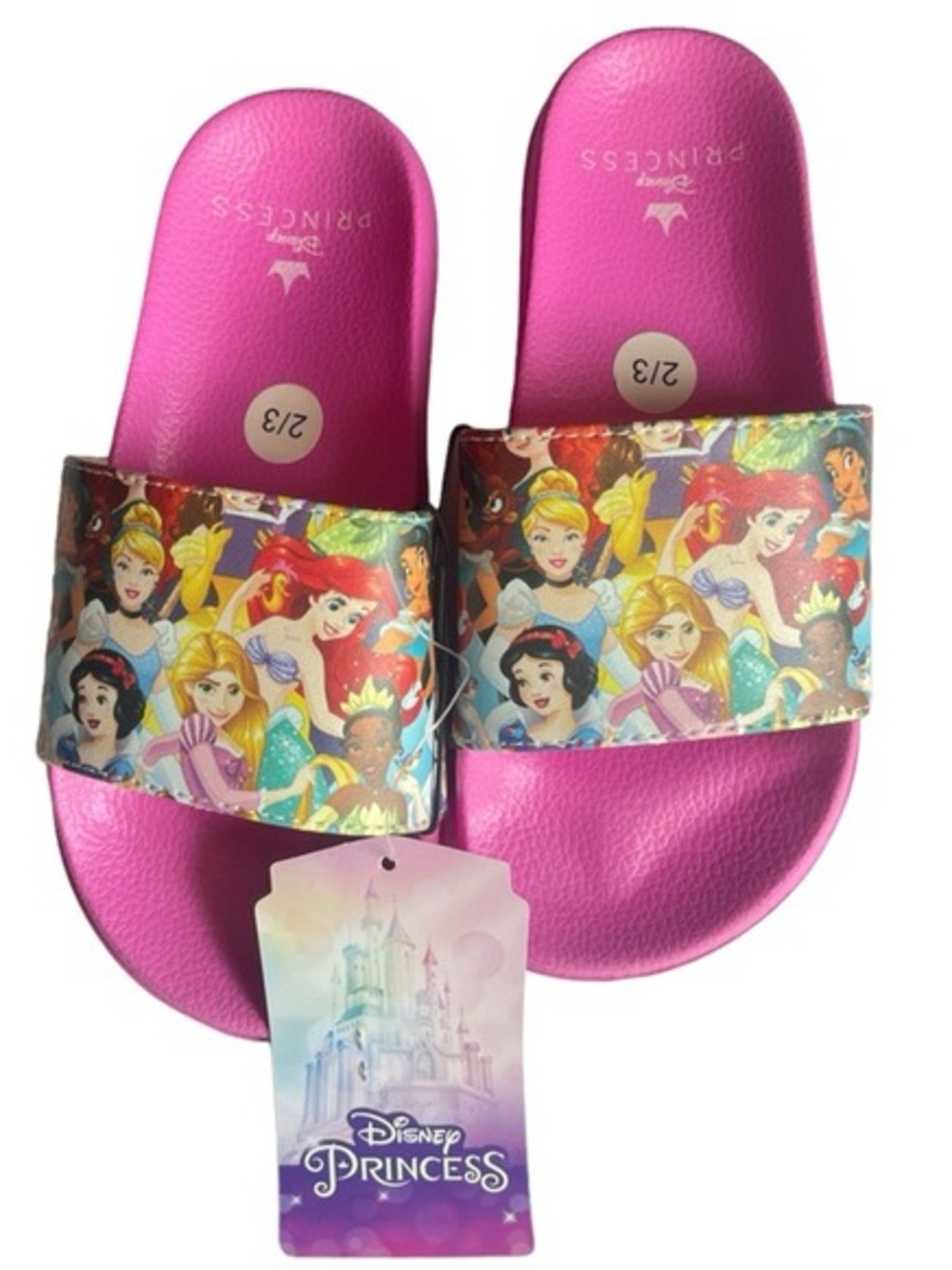 Disney Princess Pink Slide Sandals with Character Print Strap